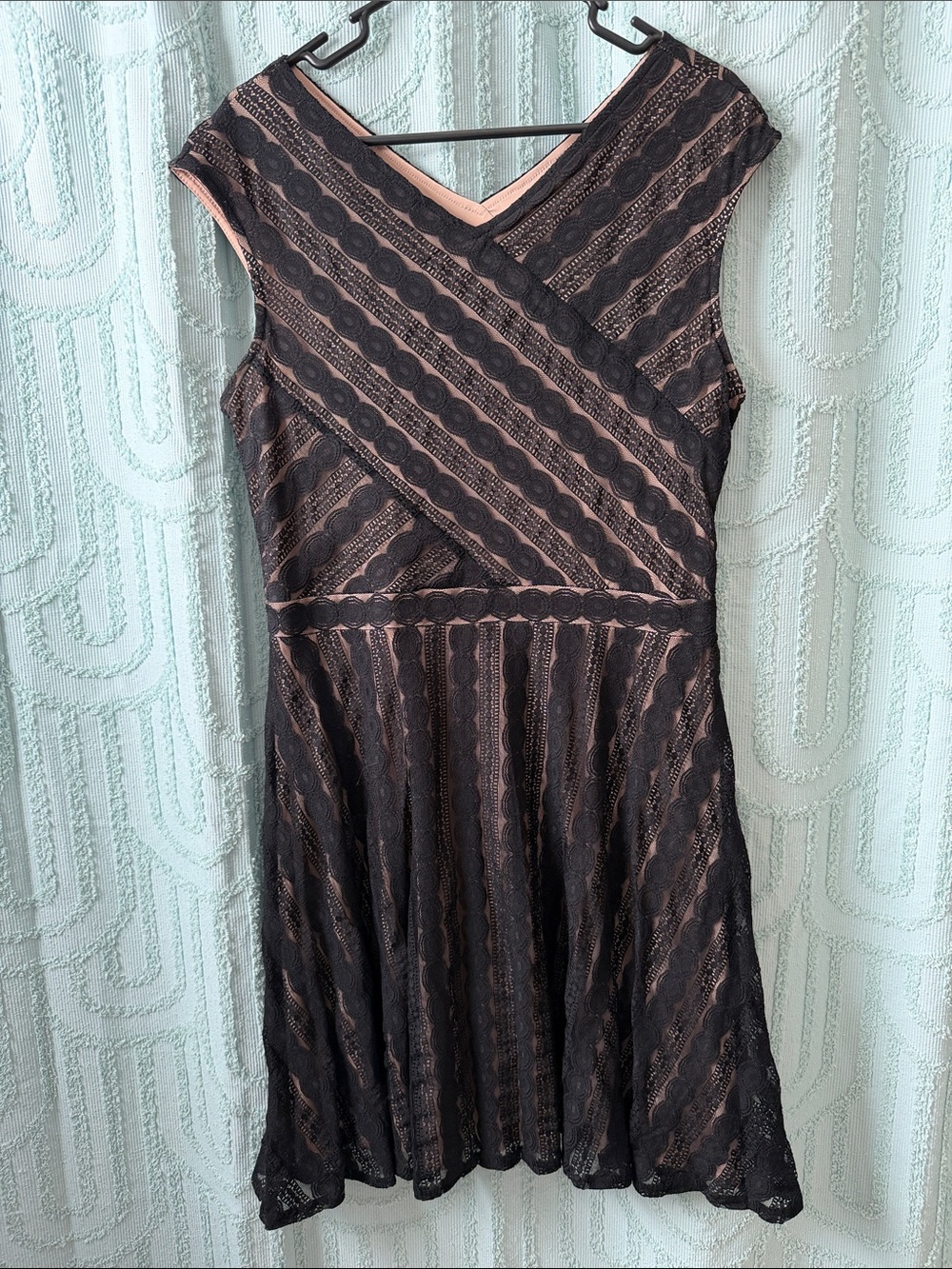 Sleeveless Black Lace Overlay Dress with Blush Lining